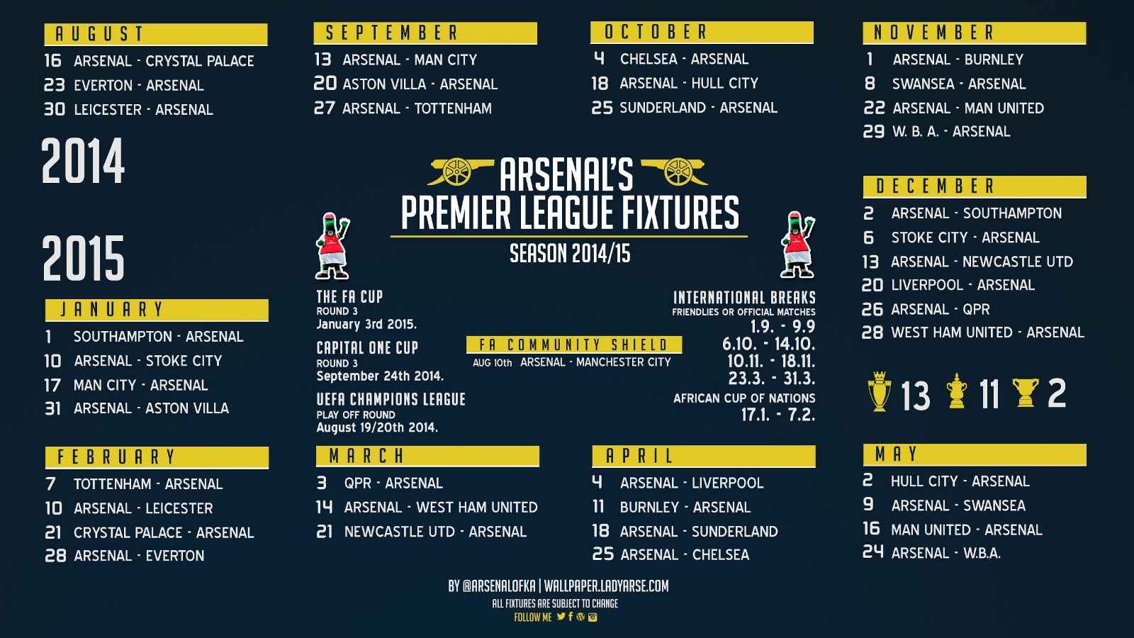 Arsenal fc Fixtures 2014-2015